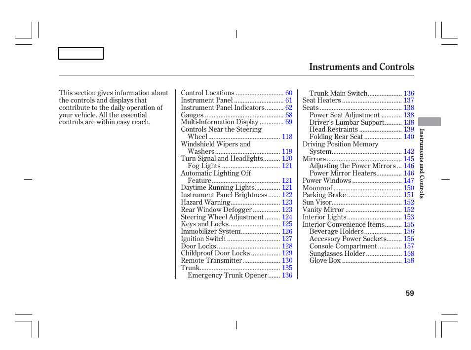 Instruments and controls | Acura 2006 TSX - Owner's Manual User Manual | Page 60 / 366