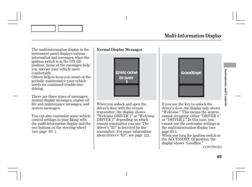 Multi-information display | Acura 2006 TSX - Owner's Manual User Manual | Page 70 / 366