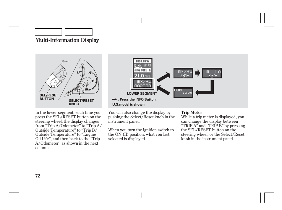 Multi-information display | Acura 2006 TSX - Owner's Manual User Manual | Page 73 / 366