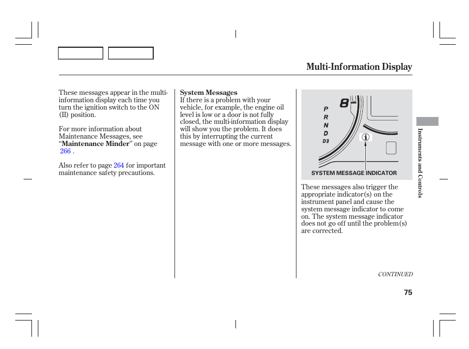 Multi-information display | Acura 2006 TSX - Owner's Manual User Manual | Page 76 / 366