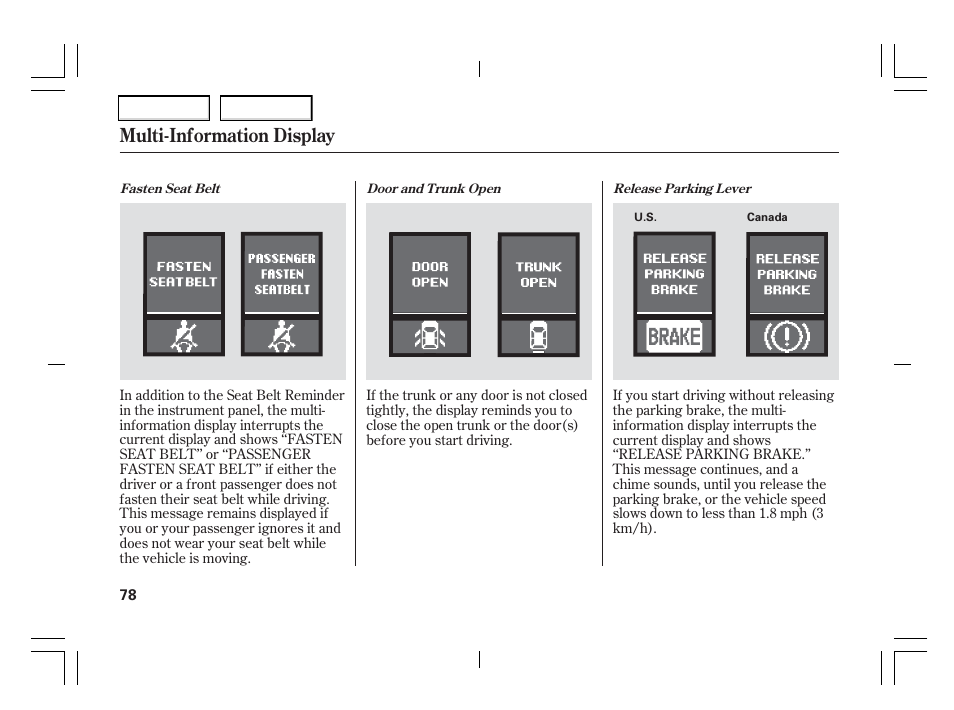 Multi-information display | Acura 2006 TSX - Owner's Manual User Manual | Page 79 / 366