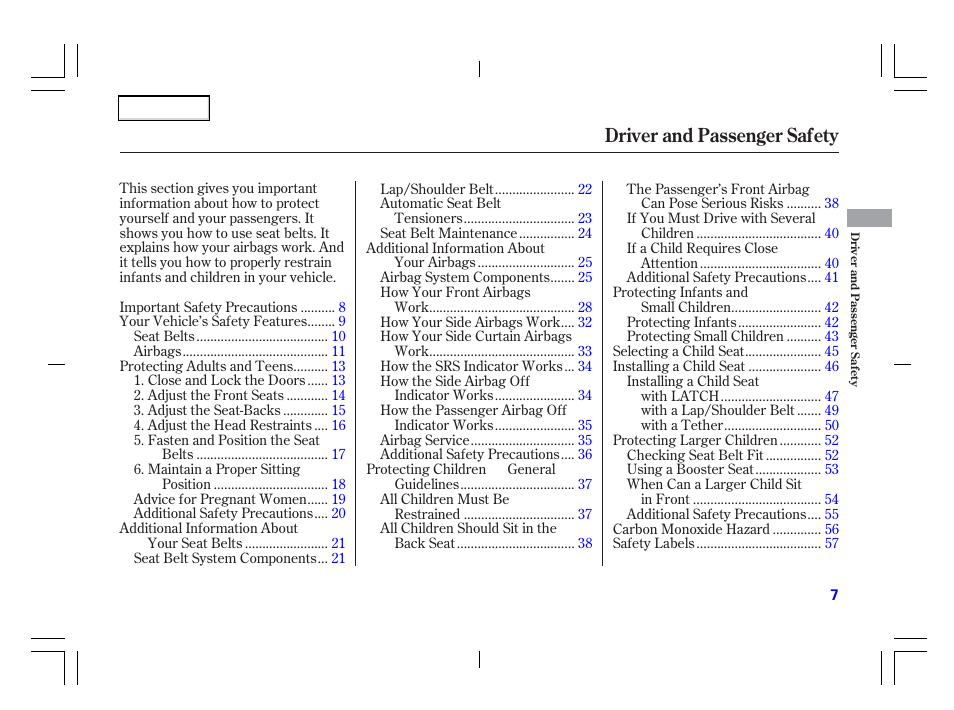 Driver and passenger safety | Acura 2006 TSX - Owner's Manual User Manual | Page 8 / 366
