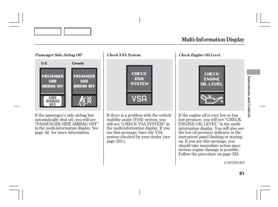 Multi-information display | Acura 2006 TSX - Owner's Manual User Manual | Page 82 / 366
