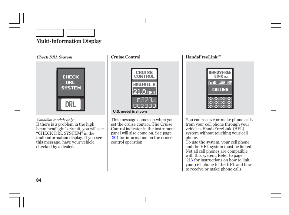Multi-information display | Acura 2006 TSX - Owner's Manual User Manual | Page 85 / 366