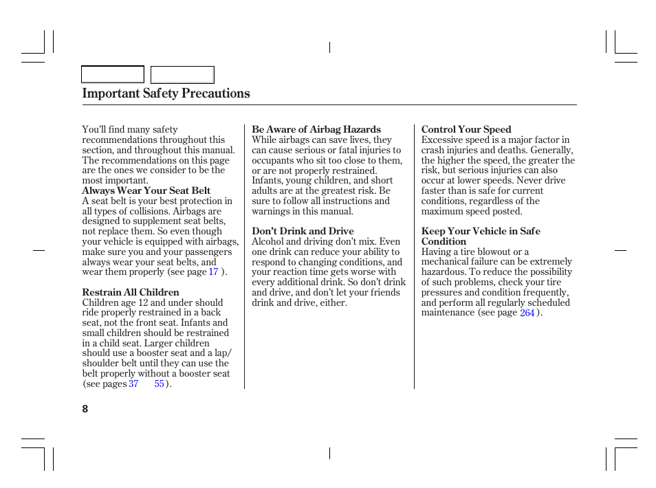 Important safety precautions | Acura 2006 TSX - Owner's Manual User Manual | Page 9 / 366