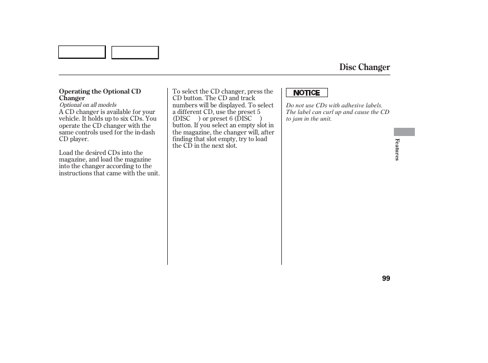Disc changer | Acura 2006 RSX - Owner's Manual User Manual | Page 100 / 255