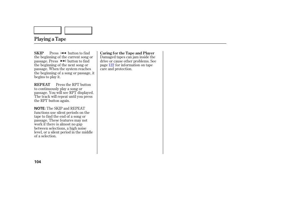 Playing a tape | Acura 2006 RSX - Owner's Manual User Manual | Page 105 / 255