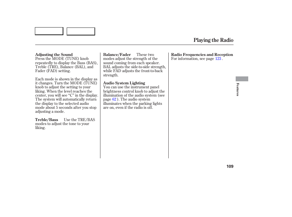 Playing the radio | Acura 2006 RSX - Owner's Manual User Manual | Page 110 / 255