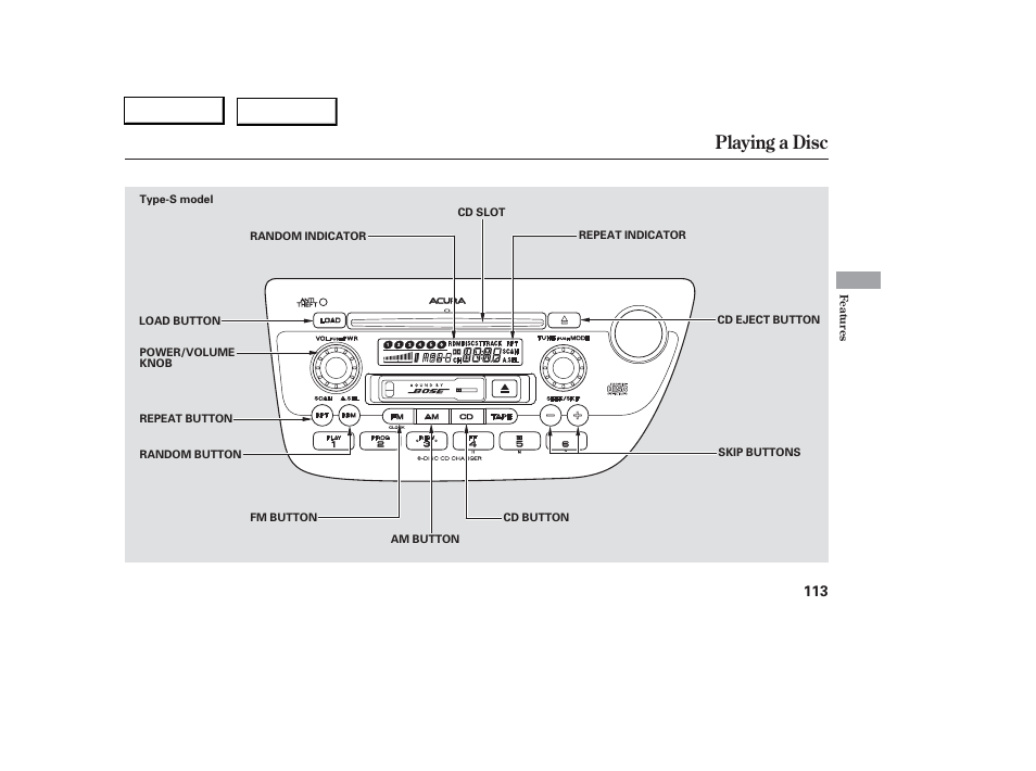 Playing a disc | Acura 2006 RSX - Owner's Manual User Manual | Page 114 / 255