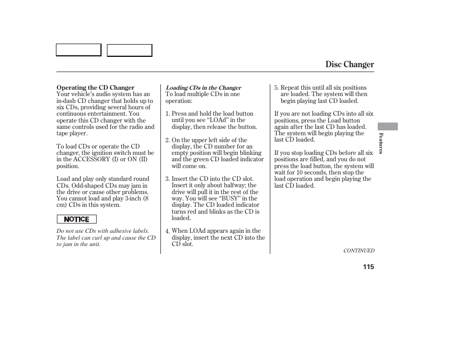 Disc changer | Acura 2006 RSX - Owner's Manual User Manual | Page 116 / 255