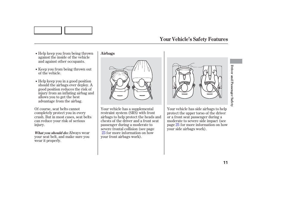 Your vehicle’s safety features | Acura 2006 RSX - Owner's Manual User Manual | Page 12 / 255