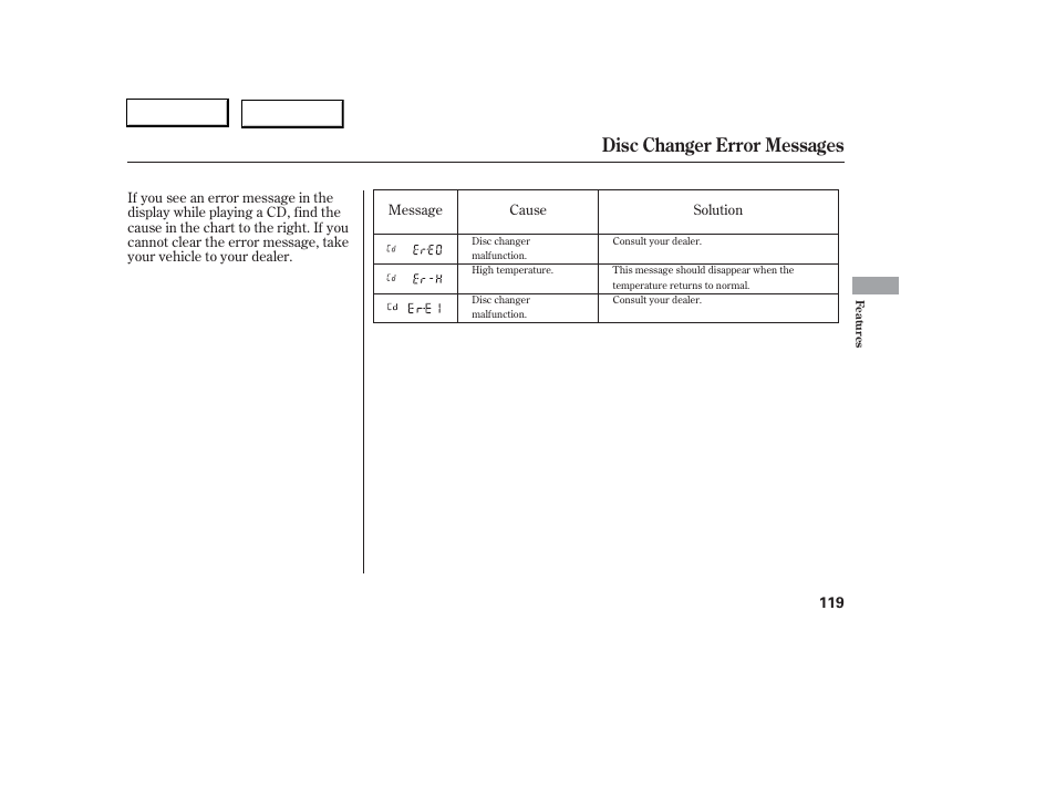 Disc changer error messages | Acura 2006 RSX - Owner's Manual User Manual | Page 120 / 255