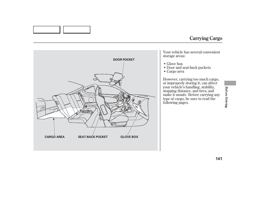 Carrying cargo | Acura 2006 RSX - Owner's Manual User Manual | Page 142 / 255
