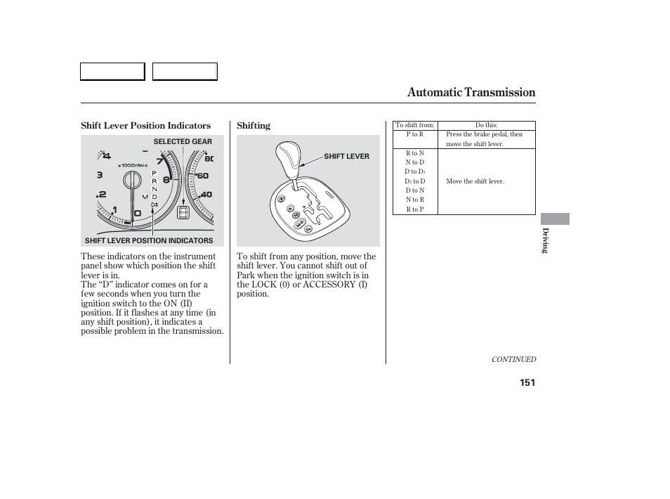 Automatic transmission | Acura 2006 RSX - Owner's Manual User Manual | Page 152 / 255