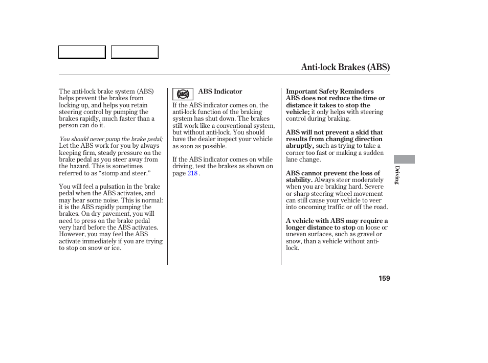 Anti-lock brakes (abs) | Acura 2006 RSX - Owner's Manual User Manual | Page 160 / 255