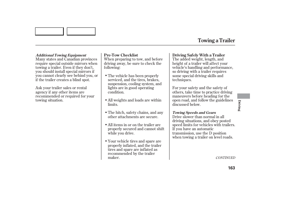 Towing a trailer | Acura 2006 RSX - Owner's Manual User Manual | Page 164 / 255