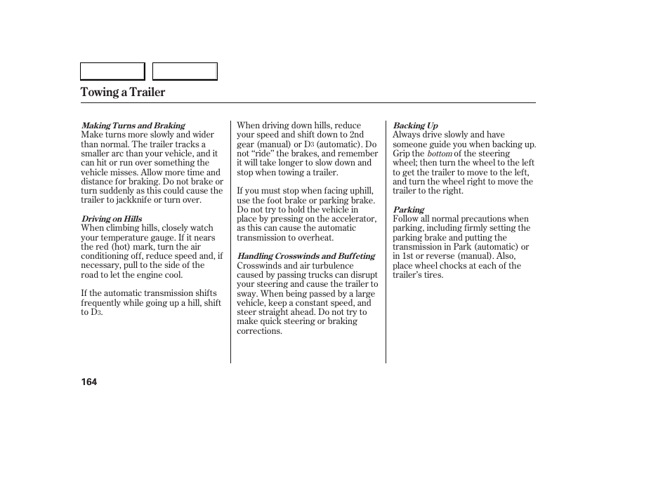Towing a trailer | Acura 2006 RSX - Owner's Manual User Manual | Page 165 / 255