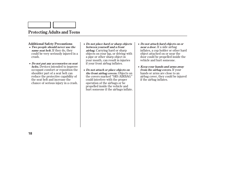 Protecting adults and teens | Acura 2006 RSX - Owner's Manual User Manual | Page 19 / 255