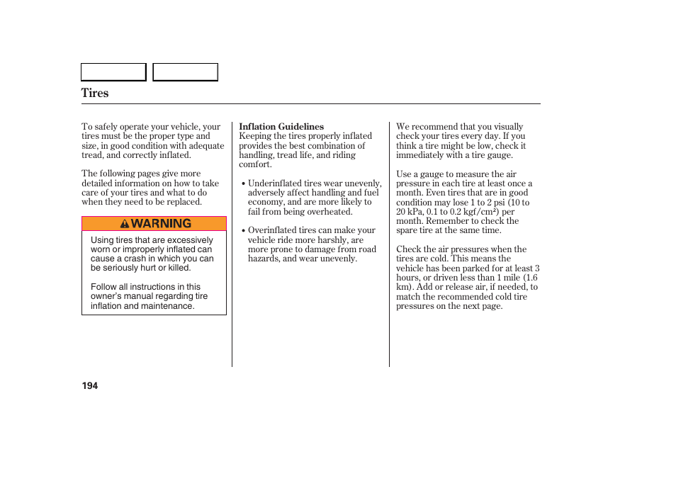 Tires | Acura 2006 RSX - Owner's Manual User Manual | Page 195 / 255