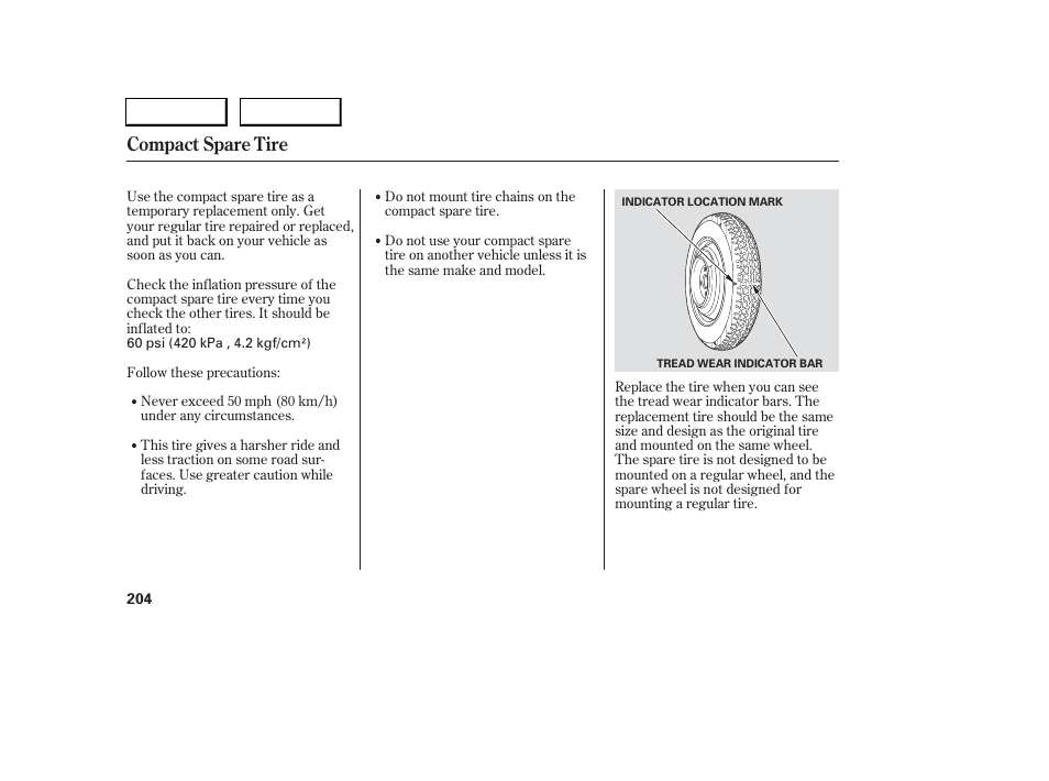 Compact spare tire | Acura 2006 RSX - Owner's Manual User Manual | Page 205 / 255