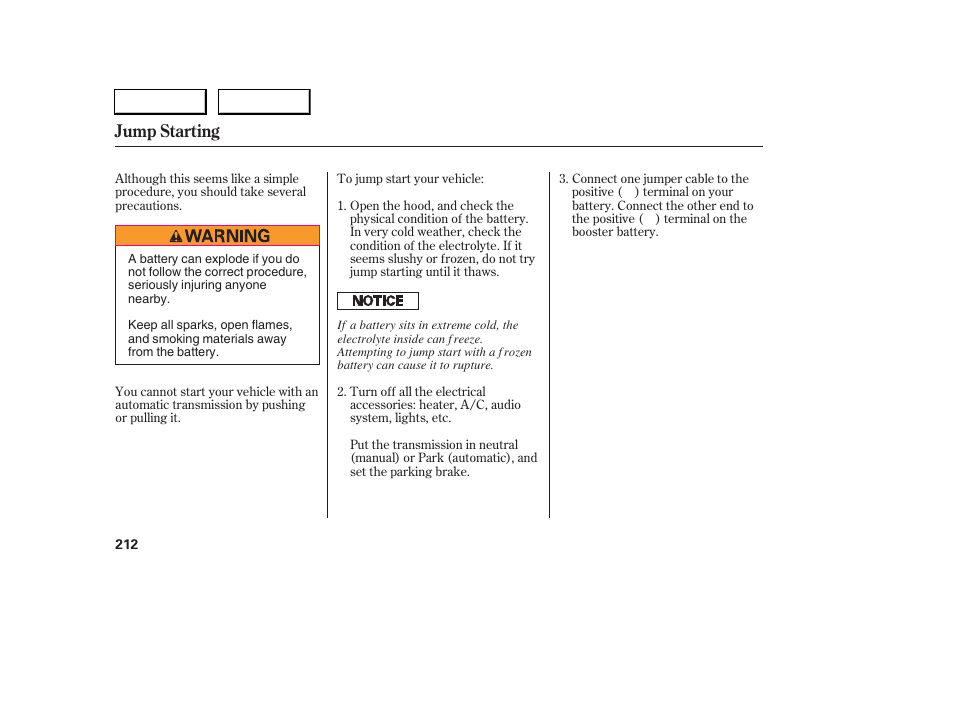 Jump starting | Acura 2006 RSX - Owner's Manual User Manual | Page 213 / 255