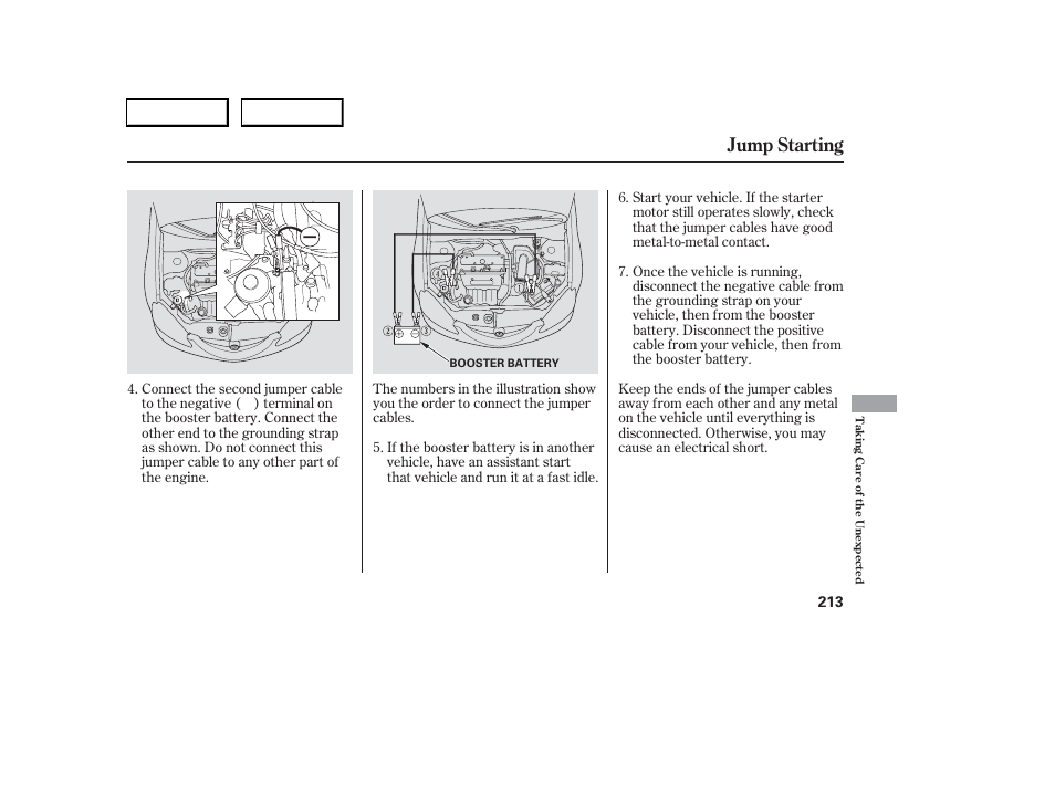 Jump starting | Acura 2006 RSX - Owner's Manual User Manual | Page 214 / 255