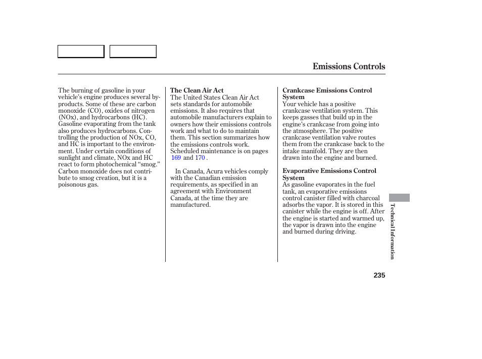 Emissions controls | Acura 2006 RSX - Owner's Manual User Manual | Page 236 / 255