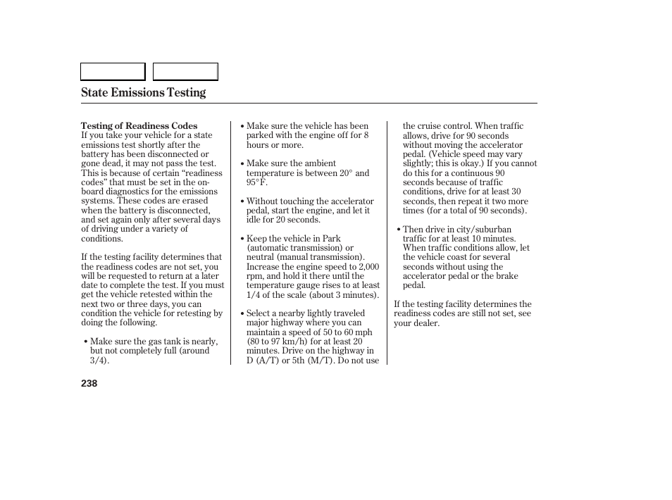 State emissions testing | Acura 2006 RSX - Owner's Manual User Manual | Page 239 / 255
