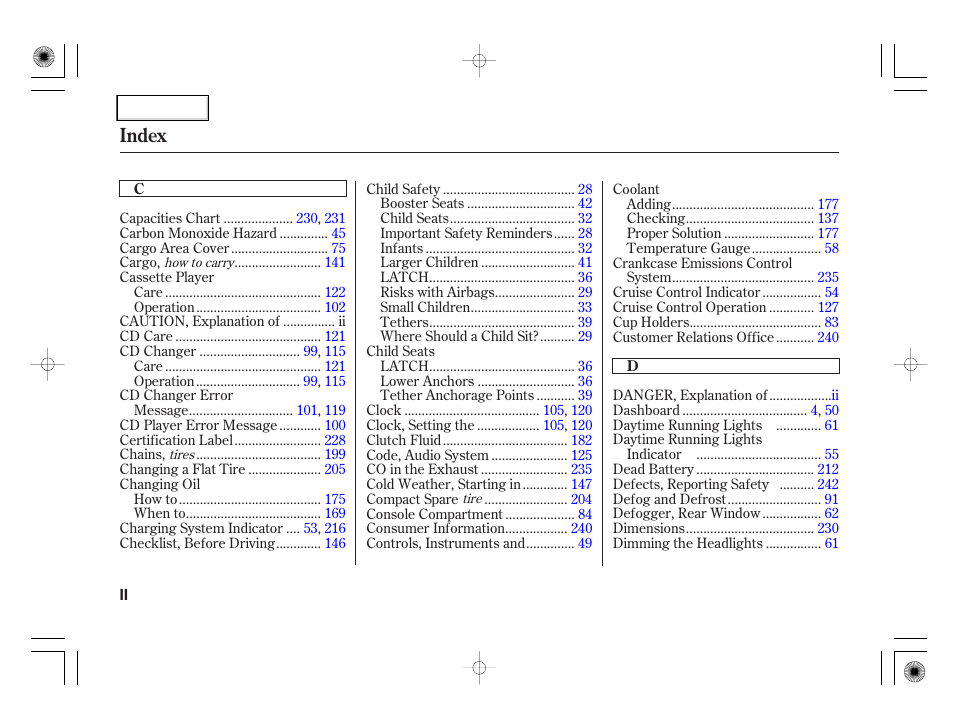 Index | Acura 2006 RSX - Owner's Manual User Manual | Page 247 / 255