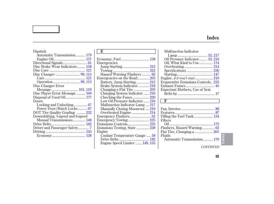 Index | Acura 2006 RSX - Owner's Manual User Manual | Page 248 / 255