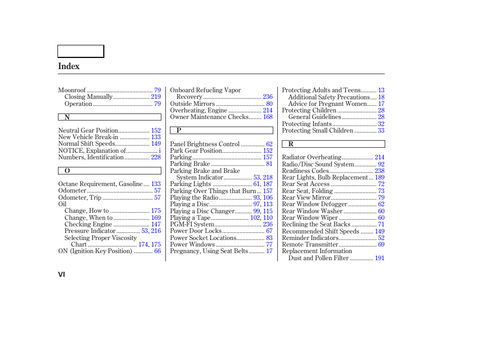 Index | Acura 2006 RSX - Owner's Manual User Manual | Page 251 / 255