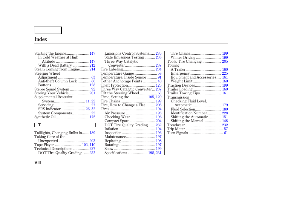 Index | Acura 2006 RSX - Owner's Manual User Manual | Page 253 / 255