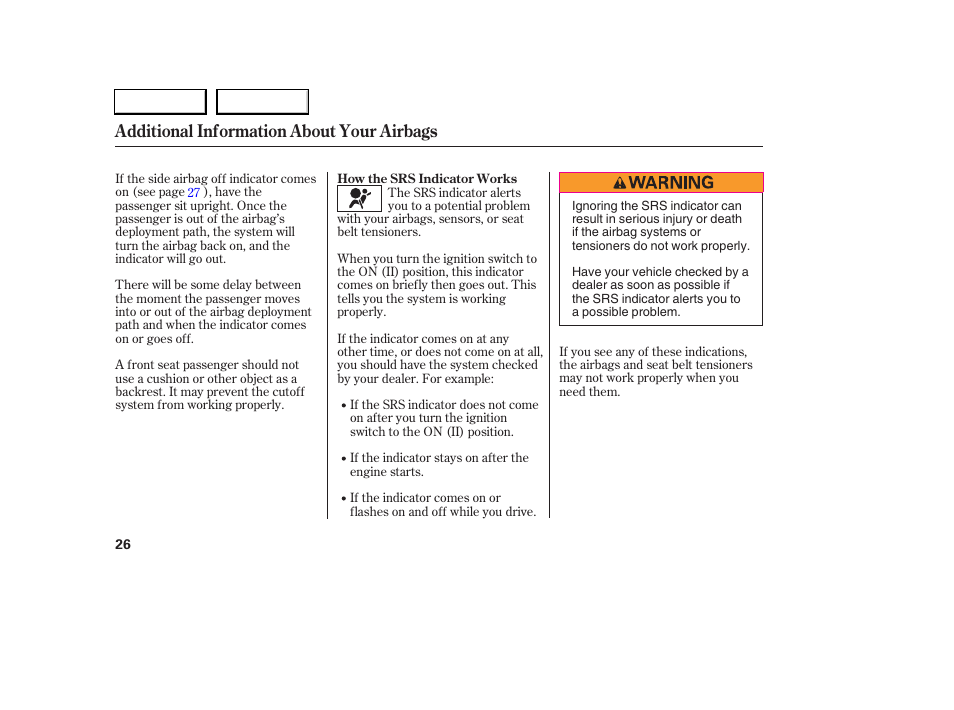 Additional information about your airbags | Acura 2006 RSX - Owner's Manual User Manual | Page 27 / 255