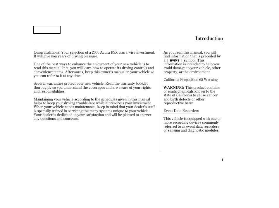 Introduction | Acura 2006 RSX - Owner's Manual User Manual | Page 3 / 255
