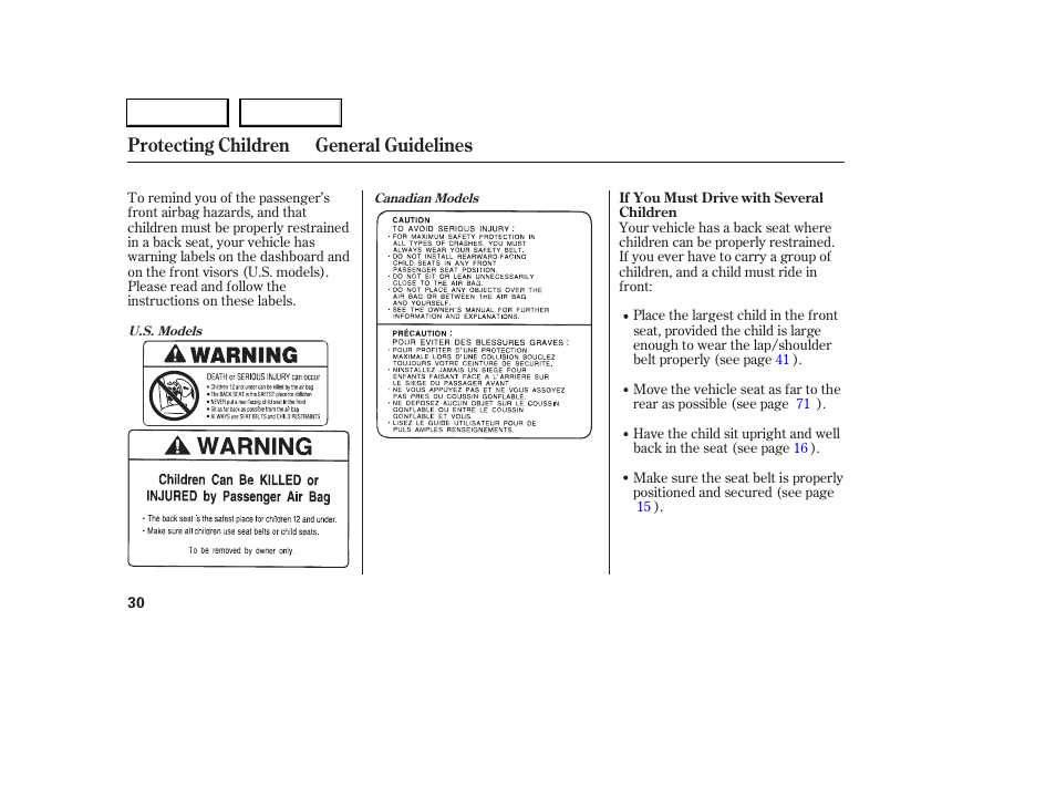 Protecting children general guidelines | Acura 2006 RSX - Owner's Manual User Manual | Page 31 / 255