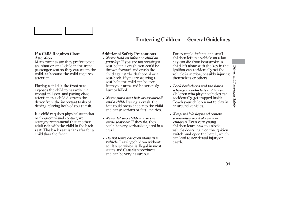 Protecting children general guidelines | Acura 2006 RSX - Owner's Manual User Manual | Page 32 / 255