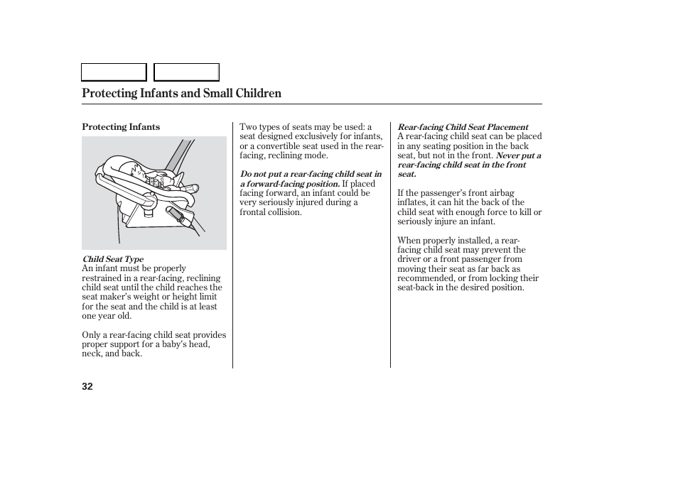 Protecting infants and small children | Acura 2006 RSX - Owner's Manual User Manual | Page 33 / 255