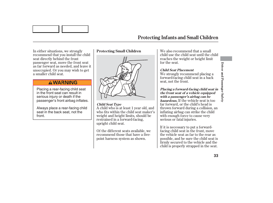Protecting infants and small children | Acura 2006 RSX - Owner's Manual User Manual | Page 34 / 255