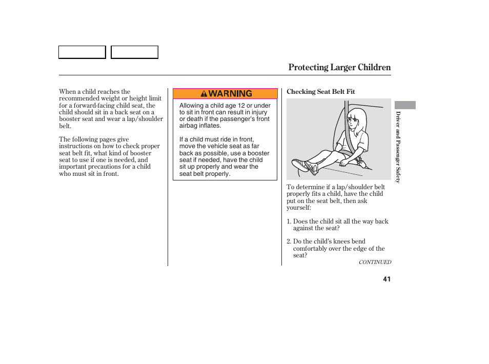 Protecting larger children | Acura 2006 RSX - Owner's Manual User Manual | Page 42 / 255