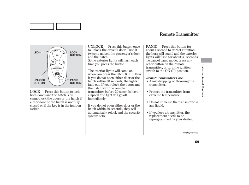 Remote transmitter | Acura 2006 RSX - Owner's Manual User Manual | Page 70 / 255