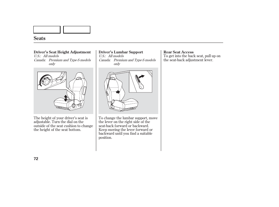 Seats | Acura 2006 RSX - Owner's Manual User Manual | Page 73 / 255