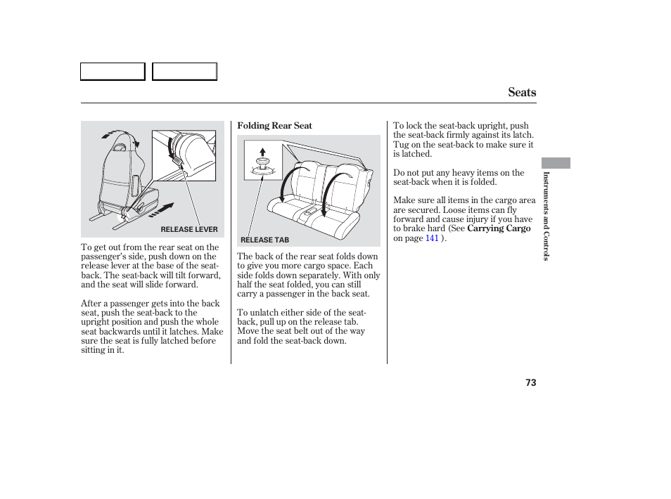 Seats | Acura 2006 RSX - Owner's Manual User Manual | Page 74 / 255