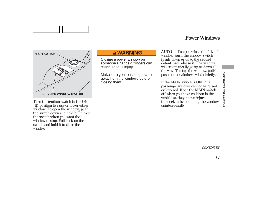 Power windows | Acura 2006 RSX - Owner's Manual User Manual | Page 78 / 255