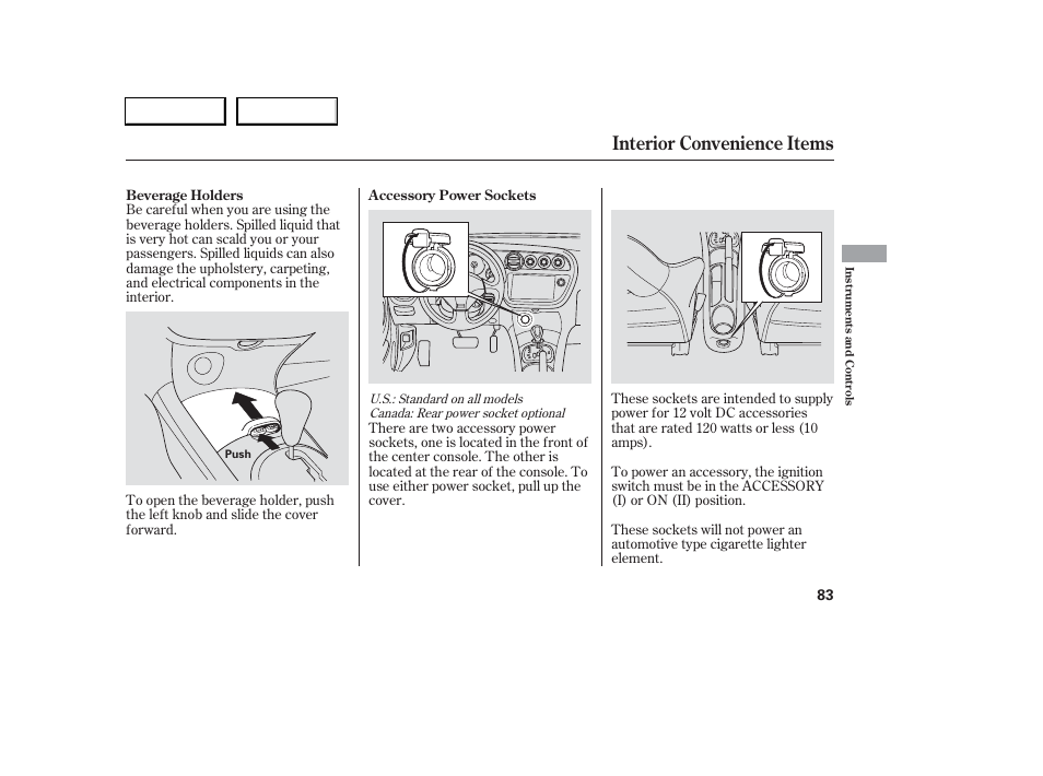 Interior convenience items | Acura 2006 RSX - Owner's Manual User Manual | Page 84 / 255