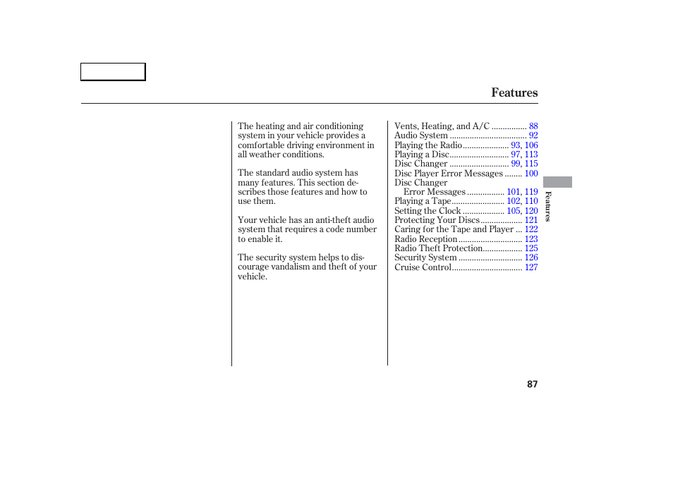 Features | Acura 2006 RSX - Owner's Manual User Manual | Page 88 / 255