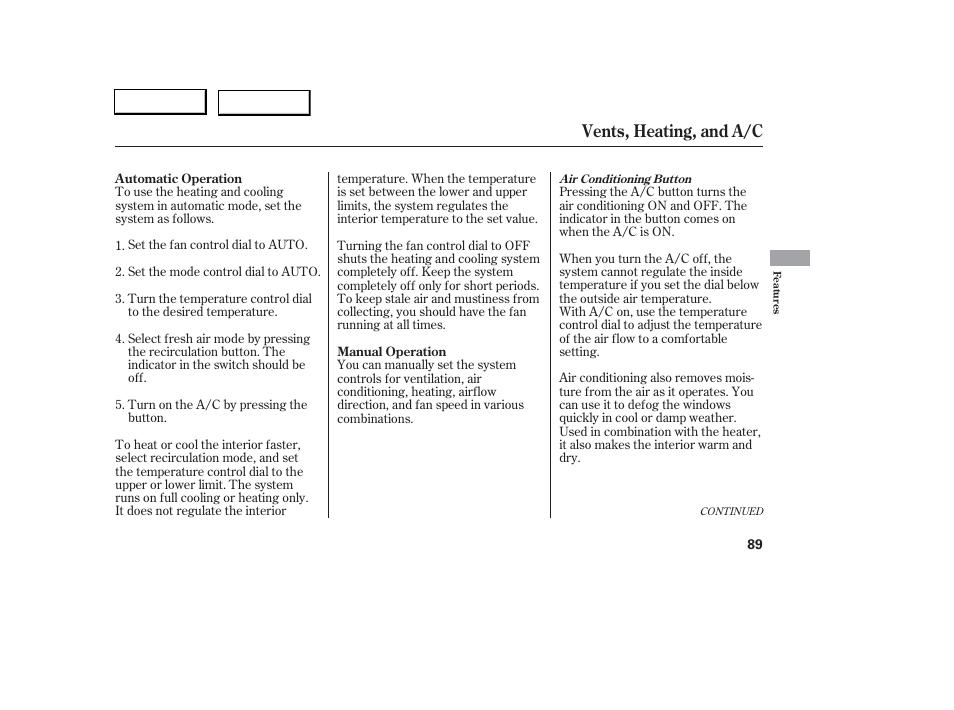 Vents, heating, and a/c | Acura 2006 RSX - Owner's Manual User Manual | Page 90 / 255