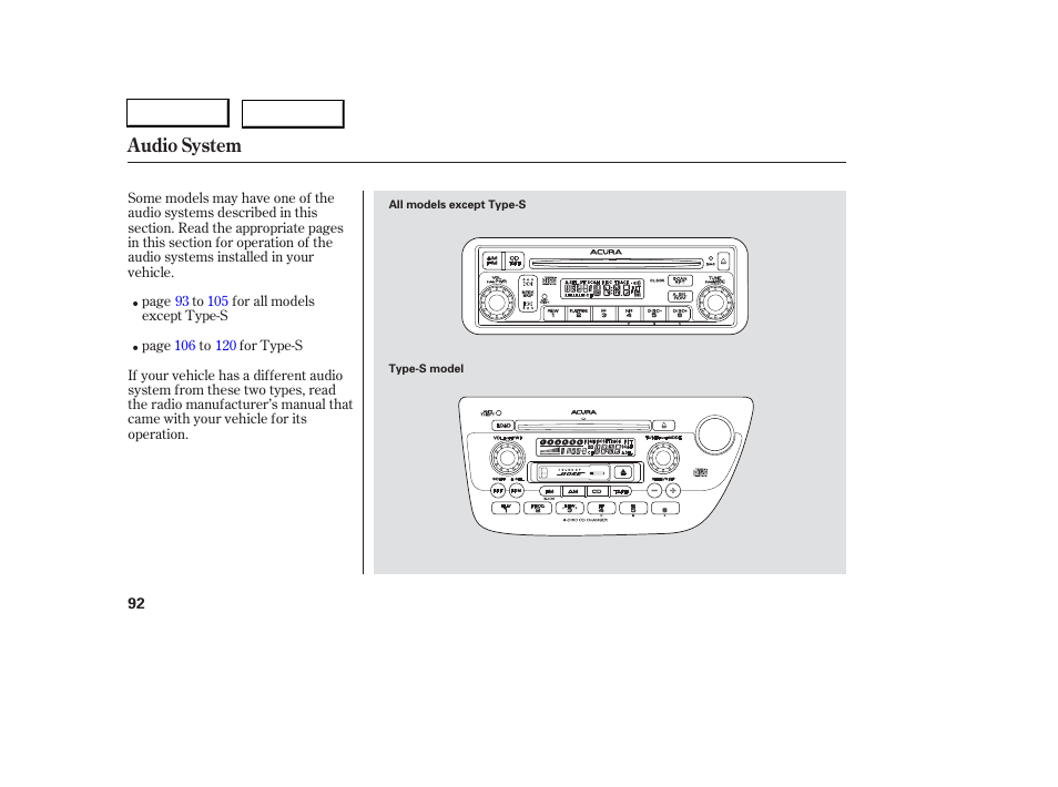 Audio system | Acura 2006 RSX - Owner's Manual User Manual | Page 93 / 255
