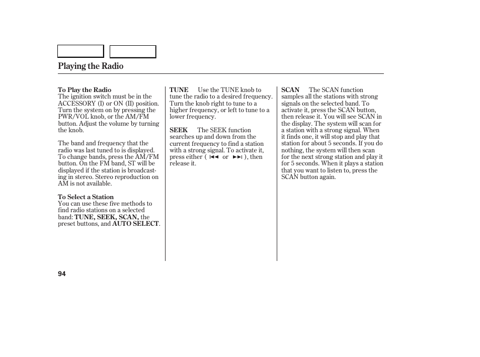 Playing the radio | Acura 2006 RSX - Owner's Manual User Manual | Page 95 / 255