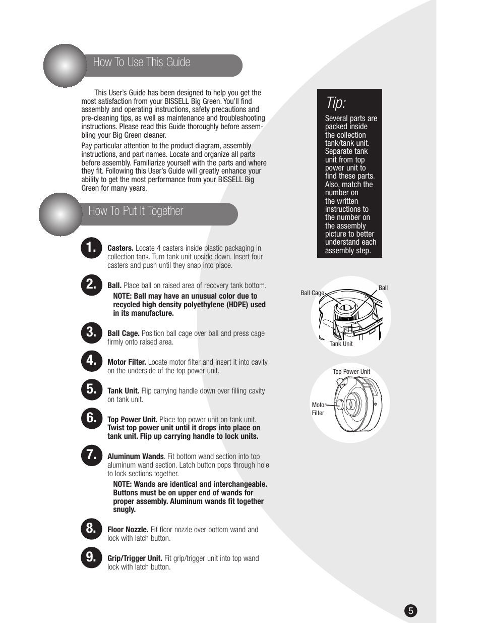 How to use this guide how to put it together | Bissell Big Green 1672 series User Manual | Page 5 / 16