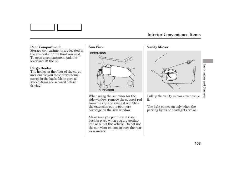 Interior convenience items | Acura 2005 MDX - Owner's Manual User Manual | Page 105 / 312